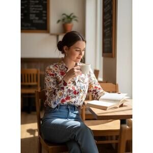 Talbots Floral Button-Down Shirt White Size Petite Large